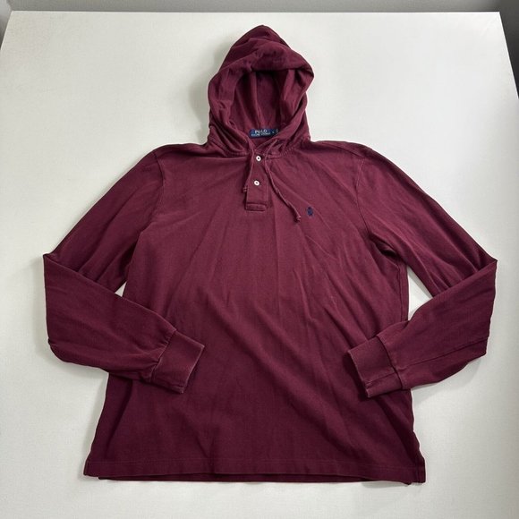 Polo Ralph Lauren Burgundy Preppy Hoodie Pullover Sweatshirt Men Size Large - Picture 1 of 9